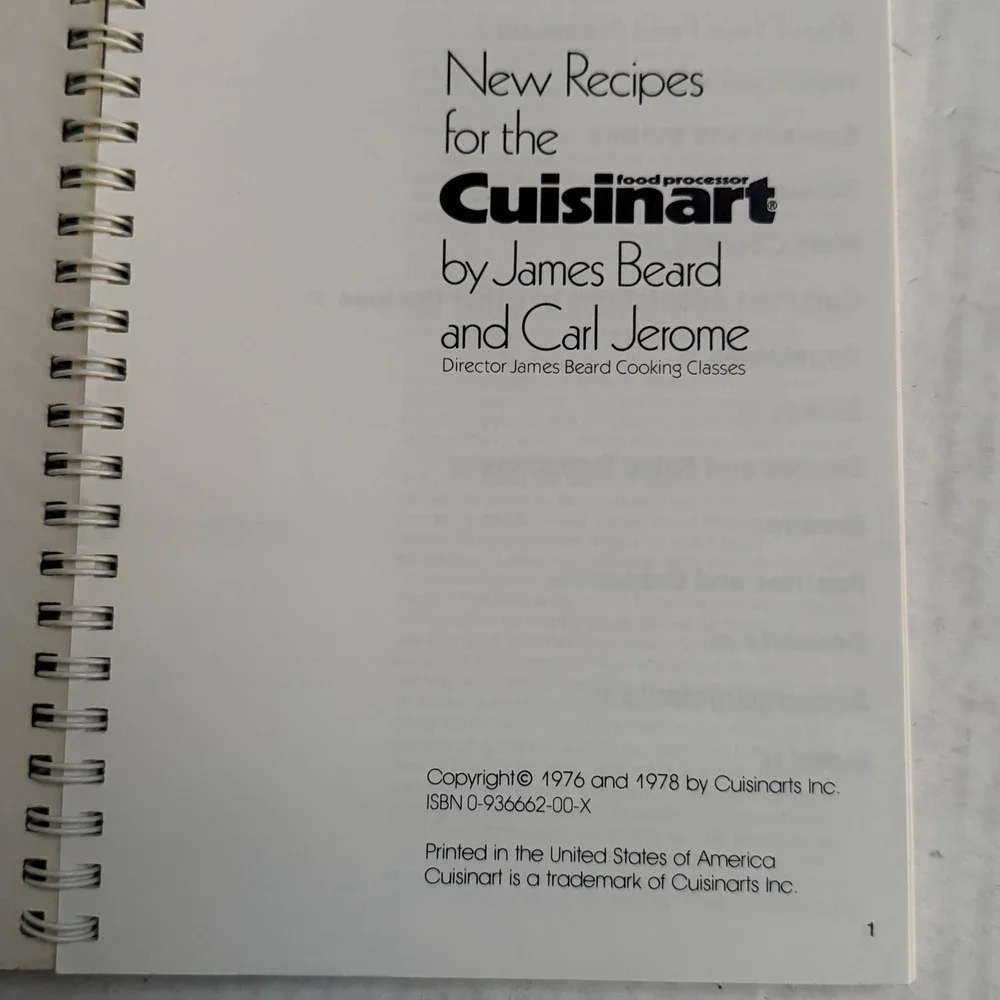 Vintage Cuisinart Cookbook James Beard Carl Jerome 1978 Spiral Food Processor